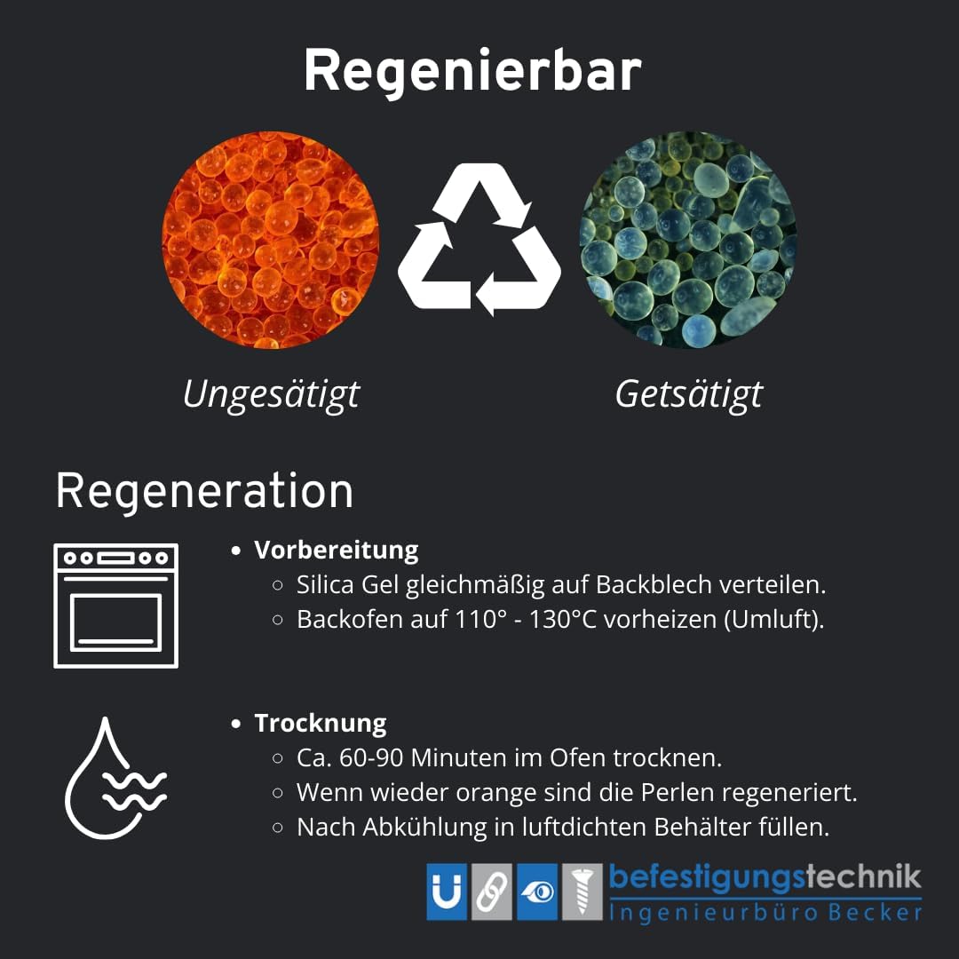 Silica Gel Trockenmittel mit Farbindikator, 2 kg (1er Pack)