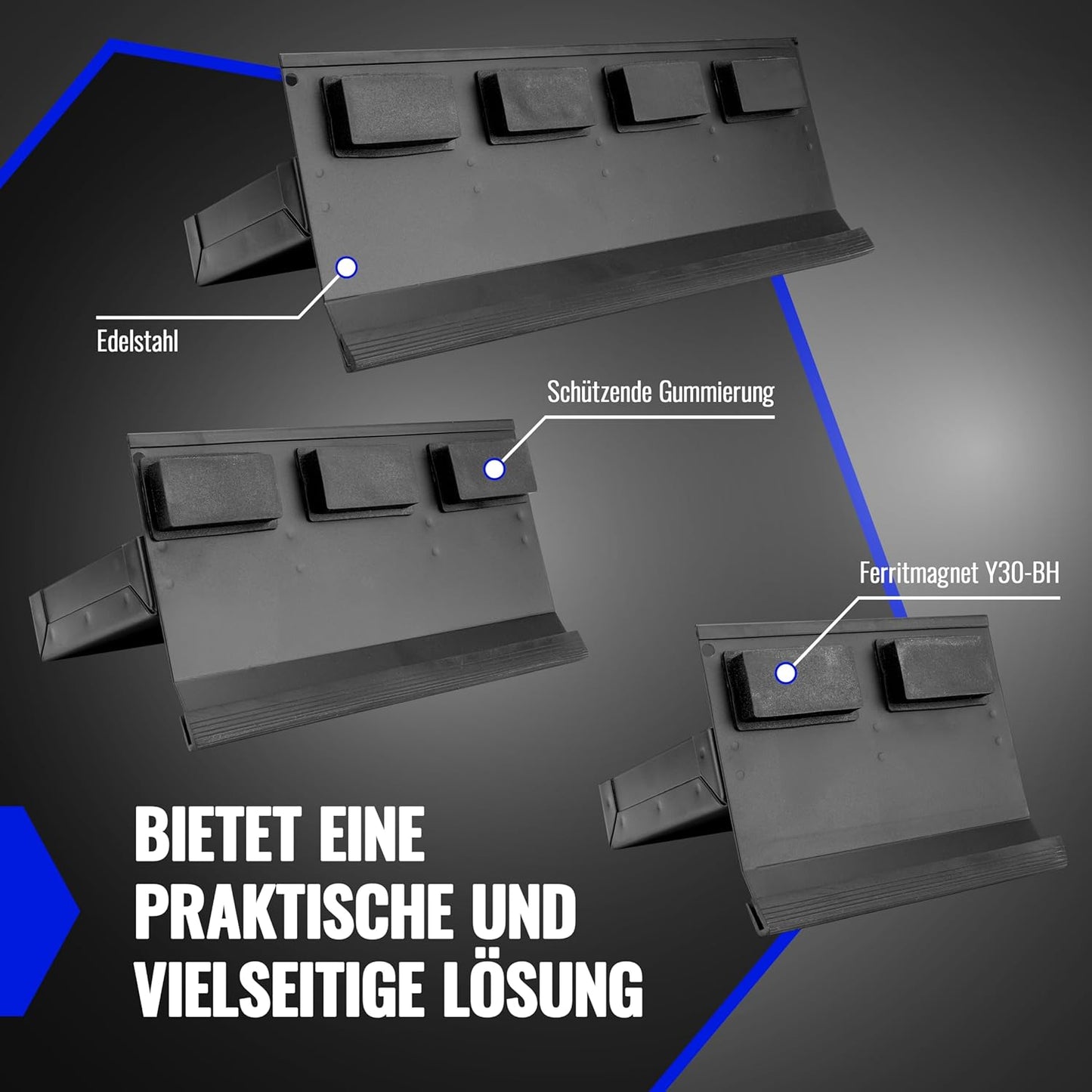 Magnetische Werkzeugschalen, 3 Stück, Stahl, 3 Ablagen