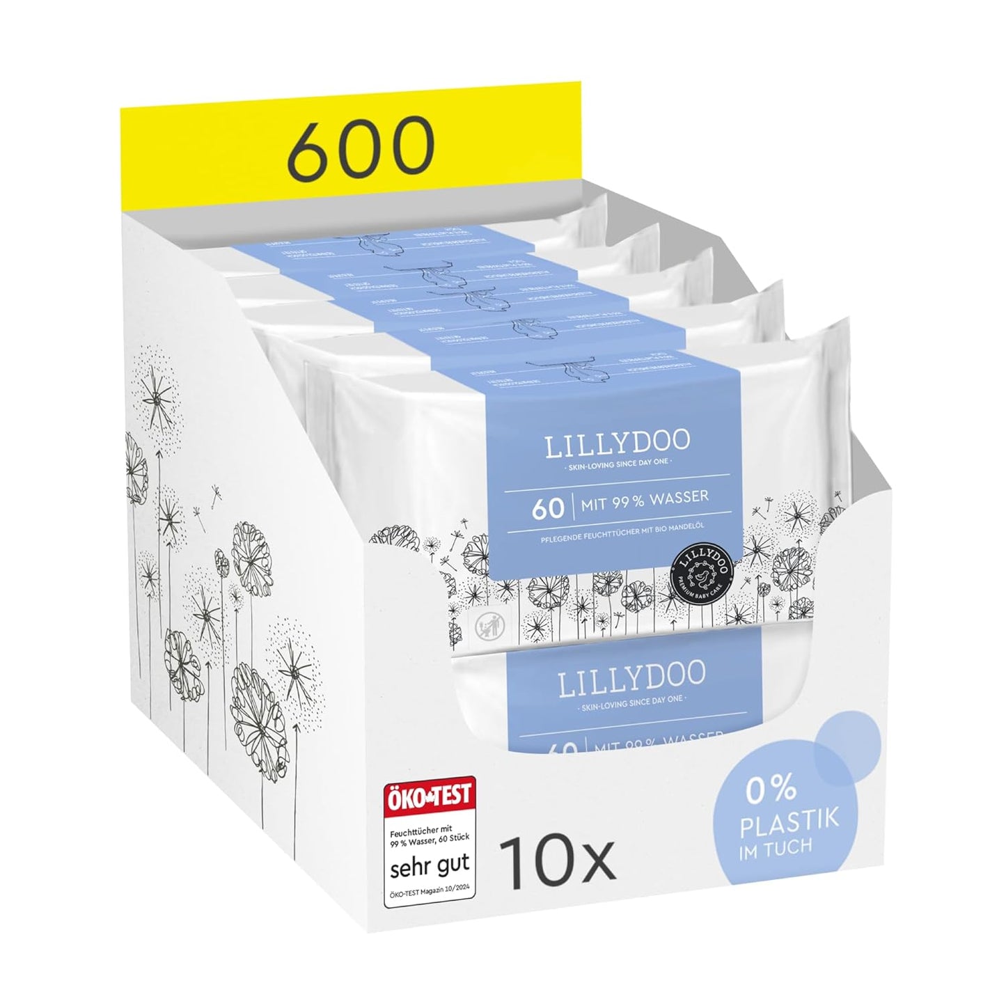 Baby-Feuchttücher, plastikfrei & parfümfrei (600 Stück), 60 stück (10er Pack)