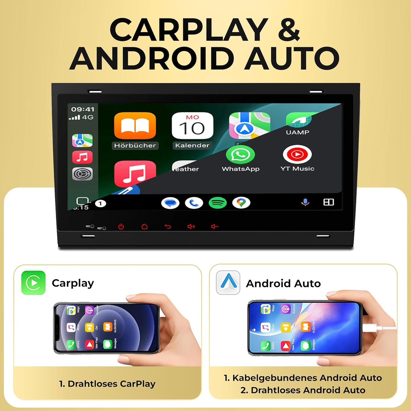 AA48-L2 Android 14 Autoradio mit Navigation für Audi A4, S4, RS4 und Seat Exeo, AA48-L2