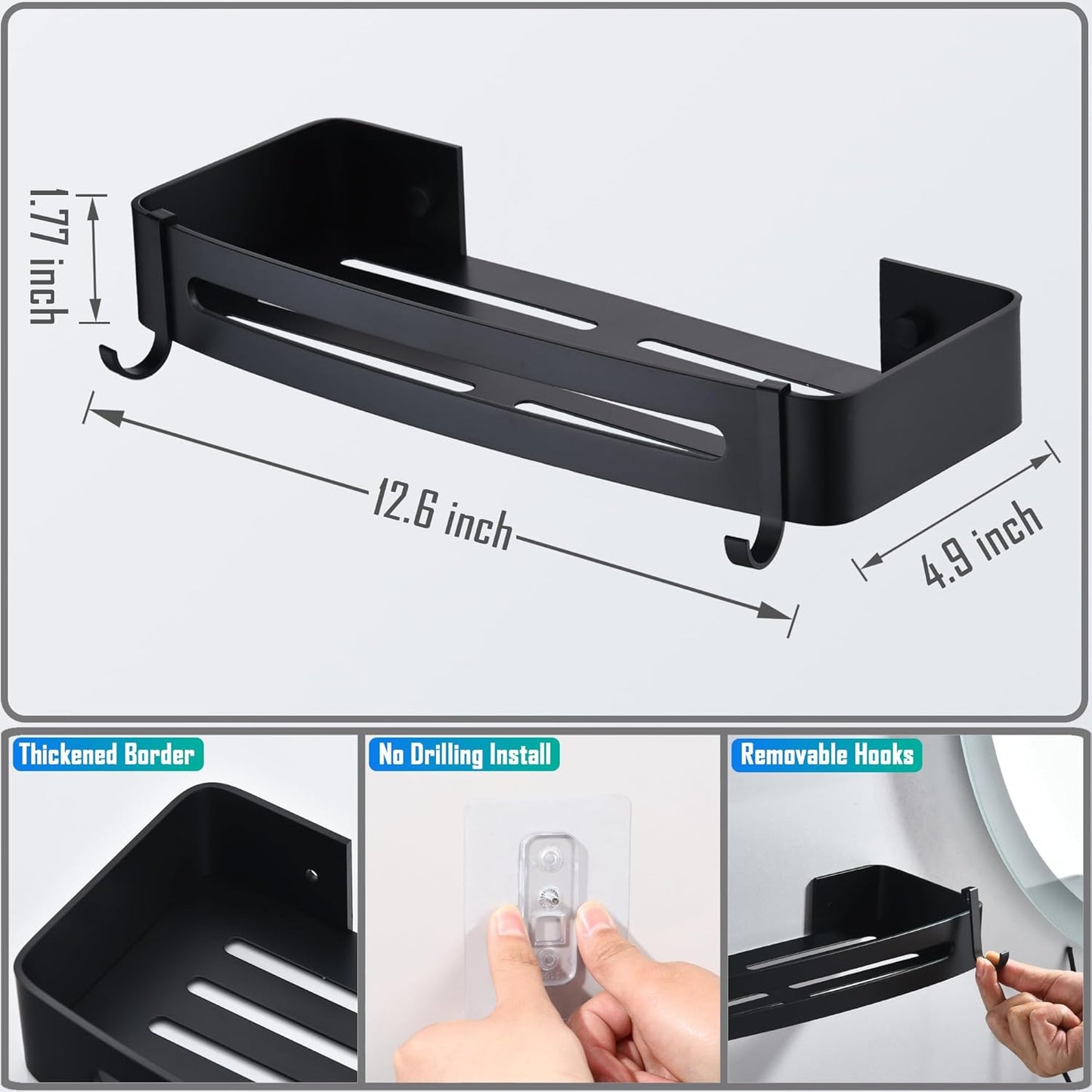 2-teiliges Duschablage-Set, ohne Bohren, 2 Stück Schwarz