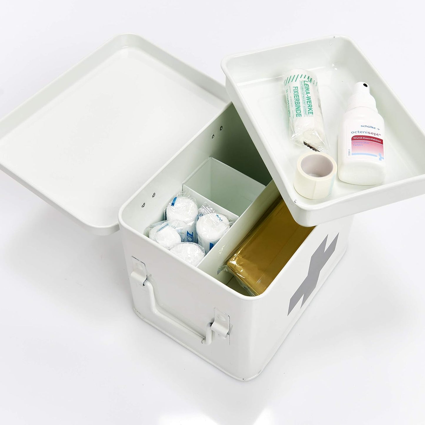Medizinische Aufbewahrungsbox, unterteilt, Weiss