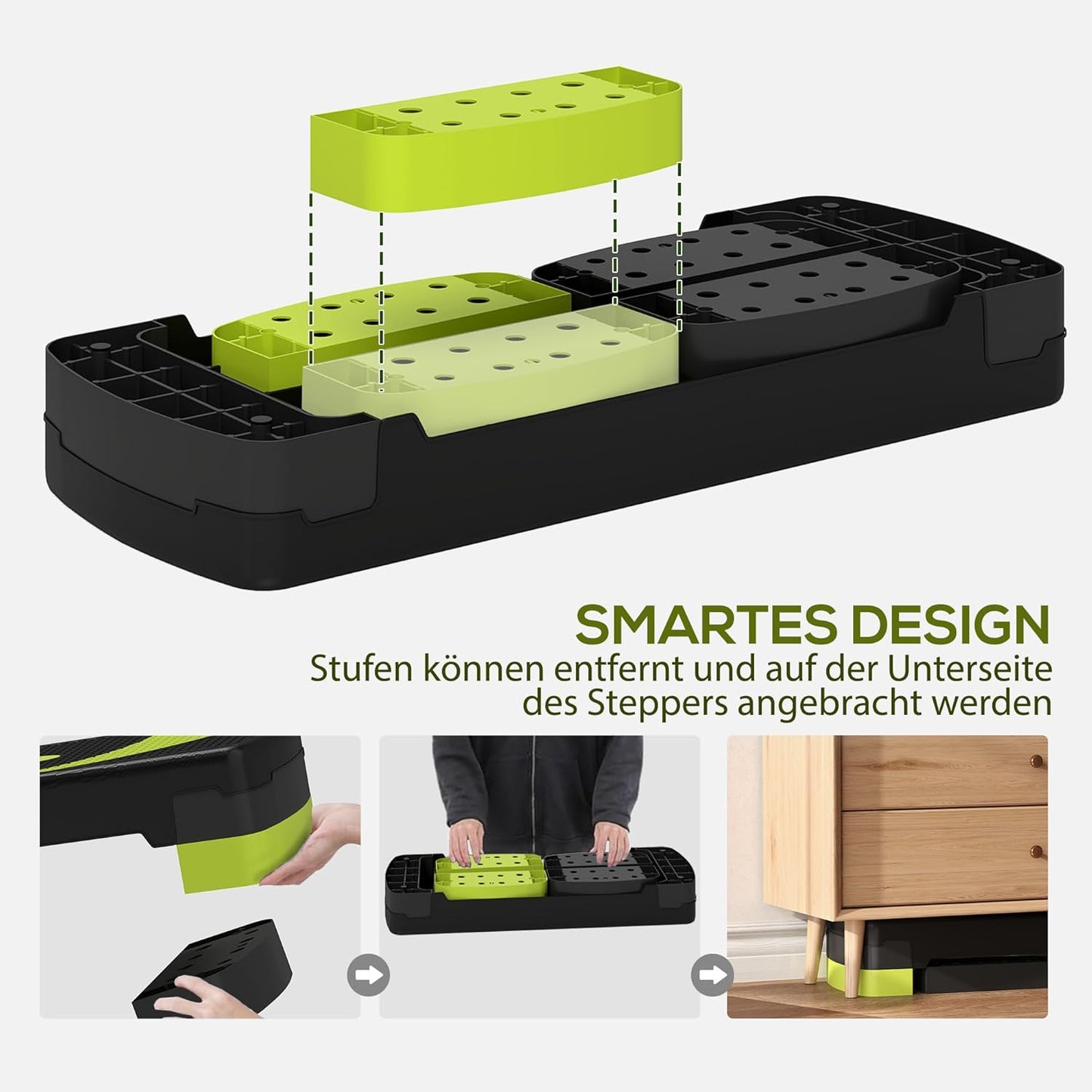 Höhenverstellbarer Aerobic-Stepper (bis 150 kg), Schwarz+Grün