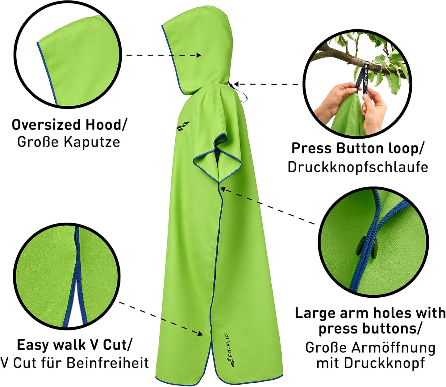 Badeponcho mit Kapuze, schnelltrocknend, 02-Large 10 - Grün - Dunkelblau