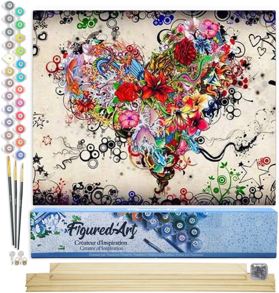 Malen-nach-Zahlen Set Blumenherz, Blumenherz 40x50cm Mit Keilrahmen (nicht gespannt)