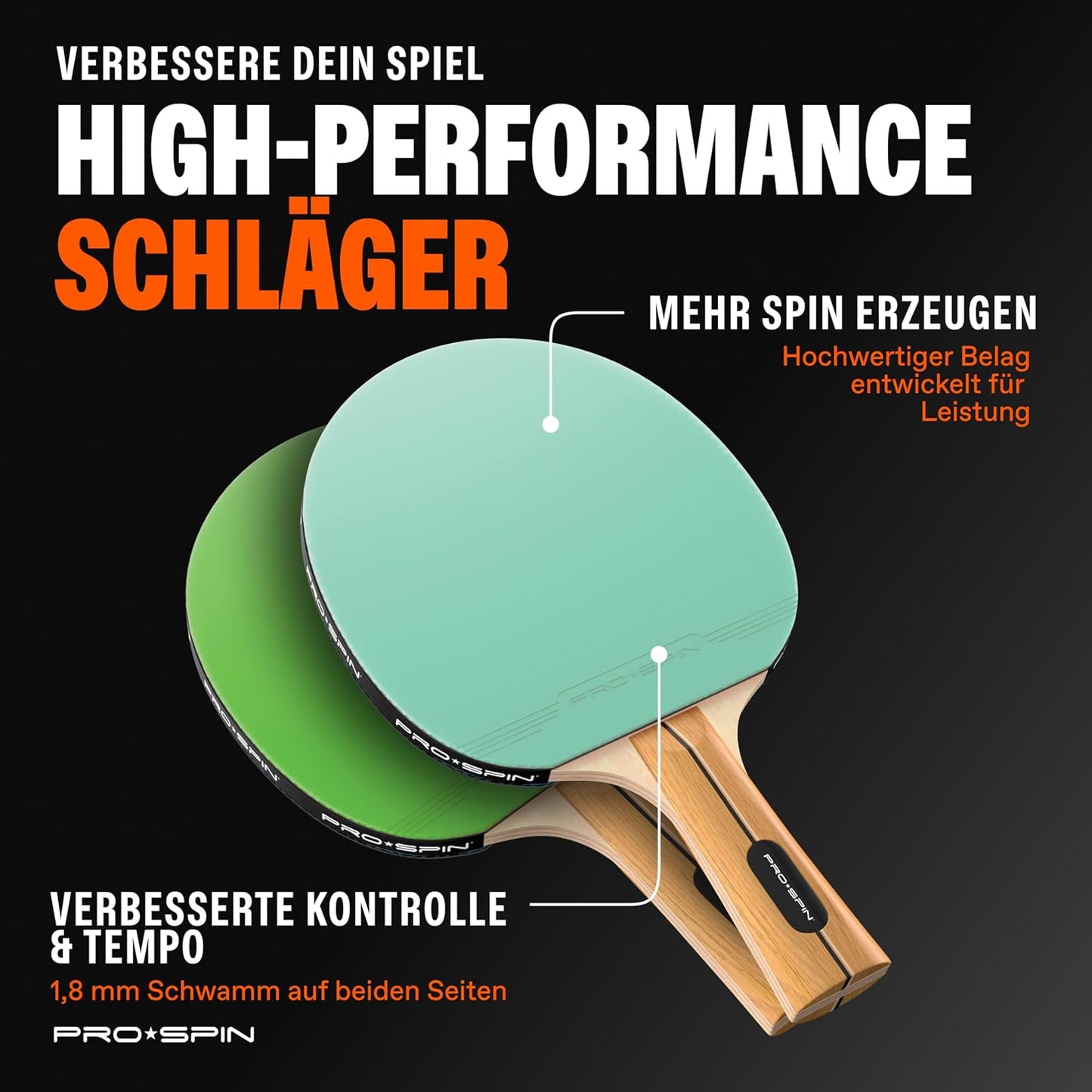 Tischtennis Schläger-Set mit 3-Sterne-Bällen, Set für 2 Spieler | Mint/Grün