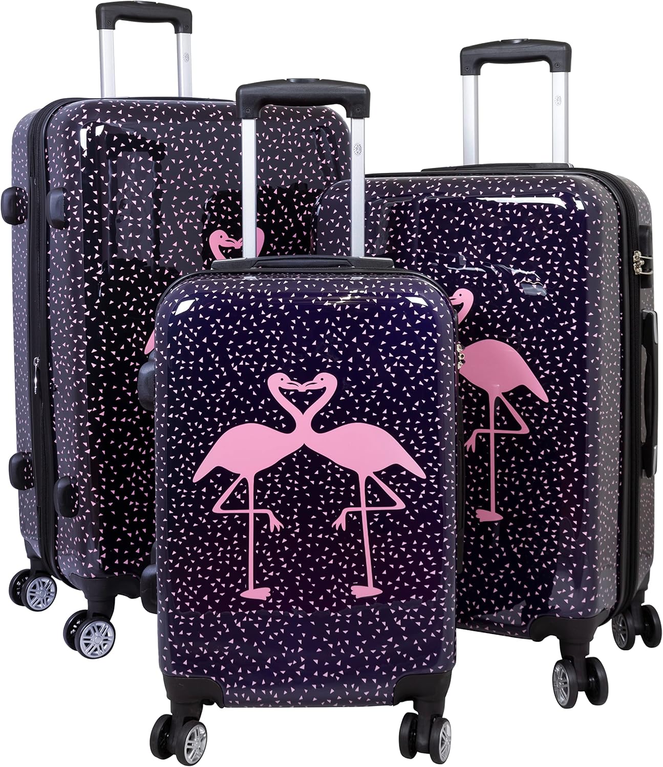 3-teiliges Hartschalen-Kofferset mit Flamingo-Motiv, Kofferset 3-teilig Flamingo