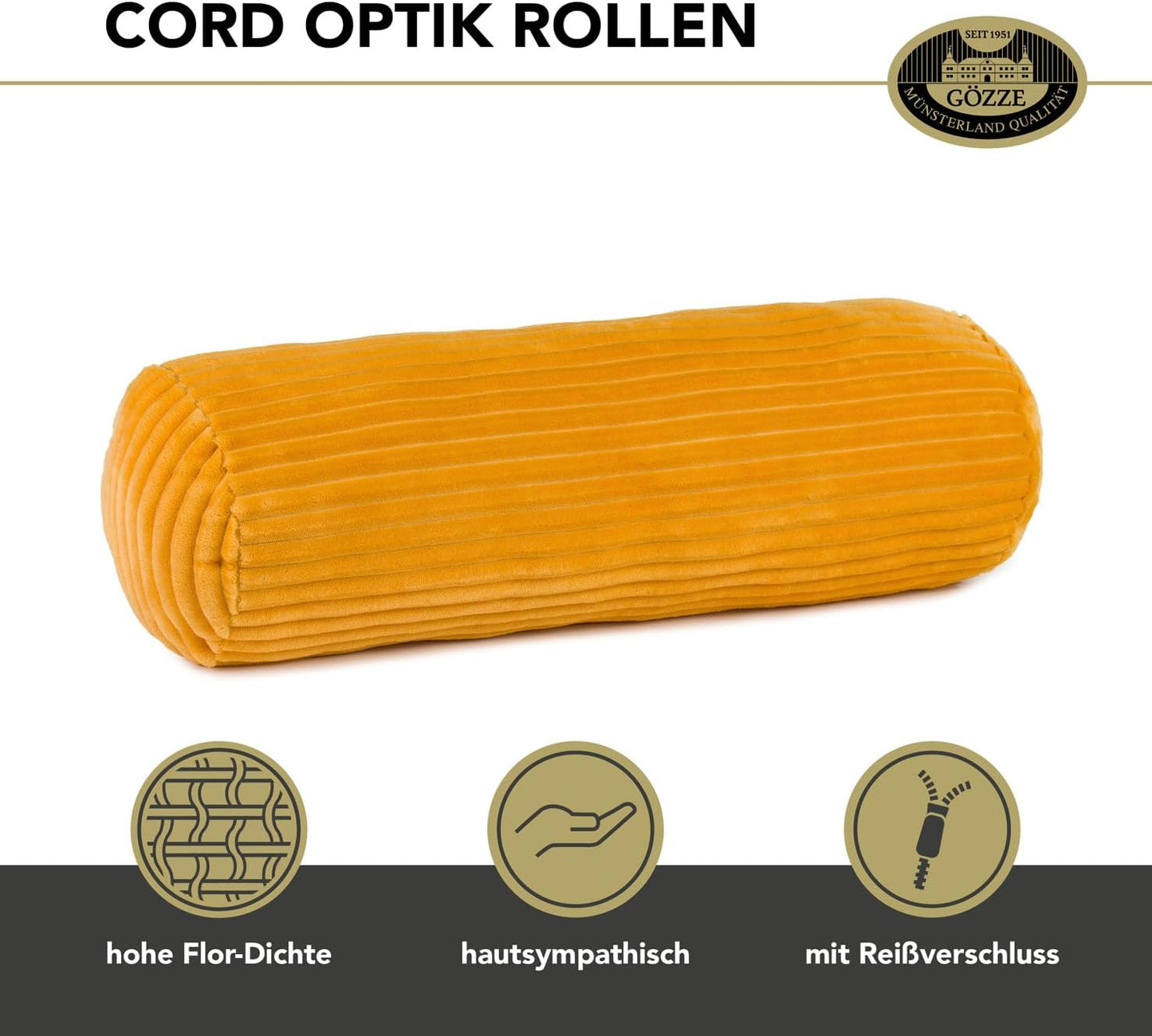 Kissenrolle in Cord Optik, Senf