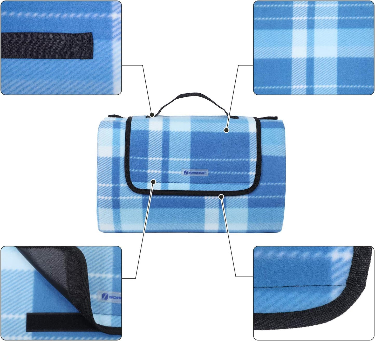 Picknickdecke, 200 x 200 cm, Quadrate Blau Gestreift 200 x 200 cm (Quadratisch) Single