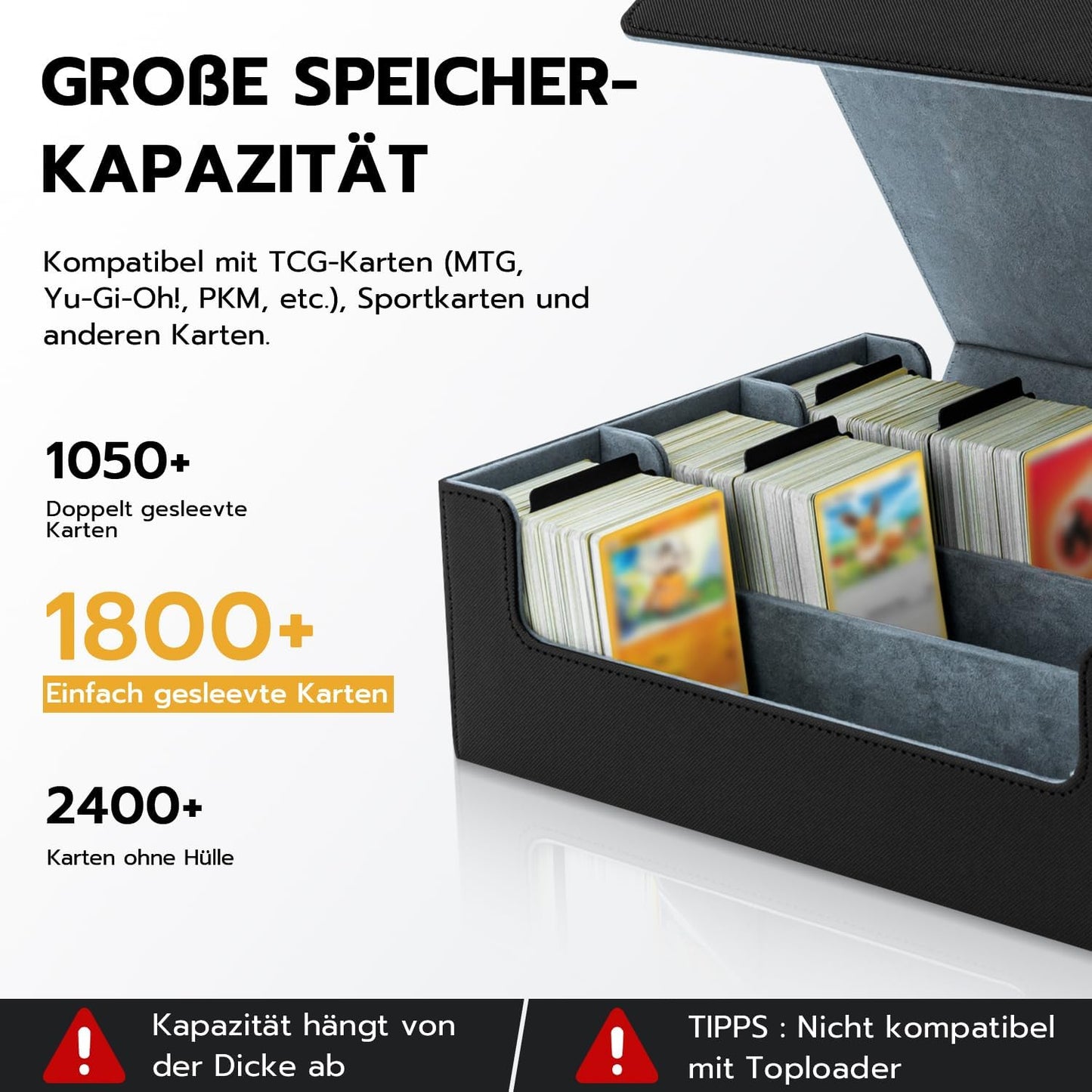 Kartenbox für Sammelkarten mit Trennwänden, 1800+schwarz und Grau