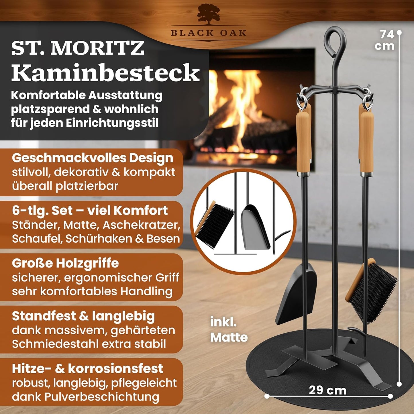 6-teiliges Kaminbesteck-Set St. Moritz, St. Moritz 6-teilig Schwarz