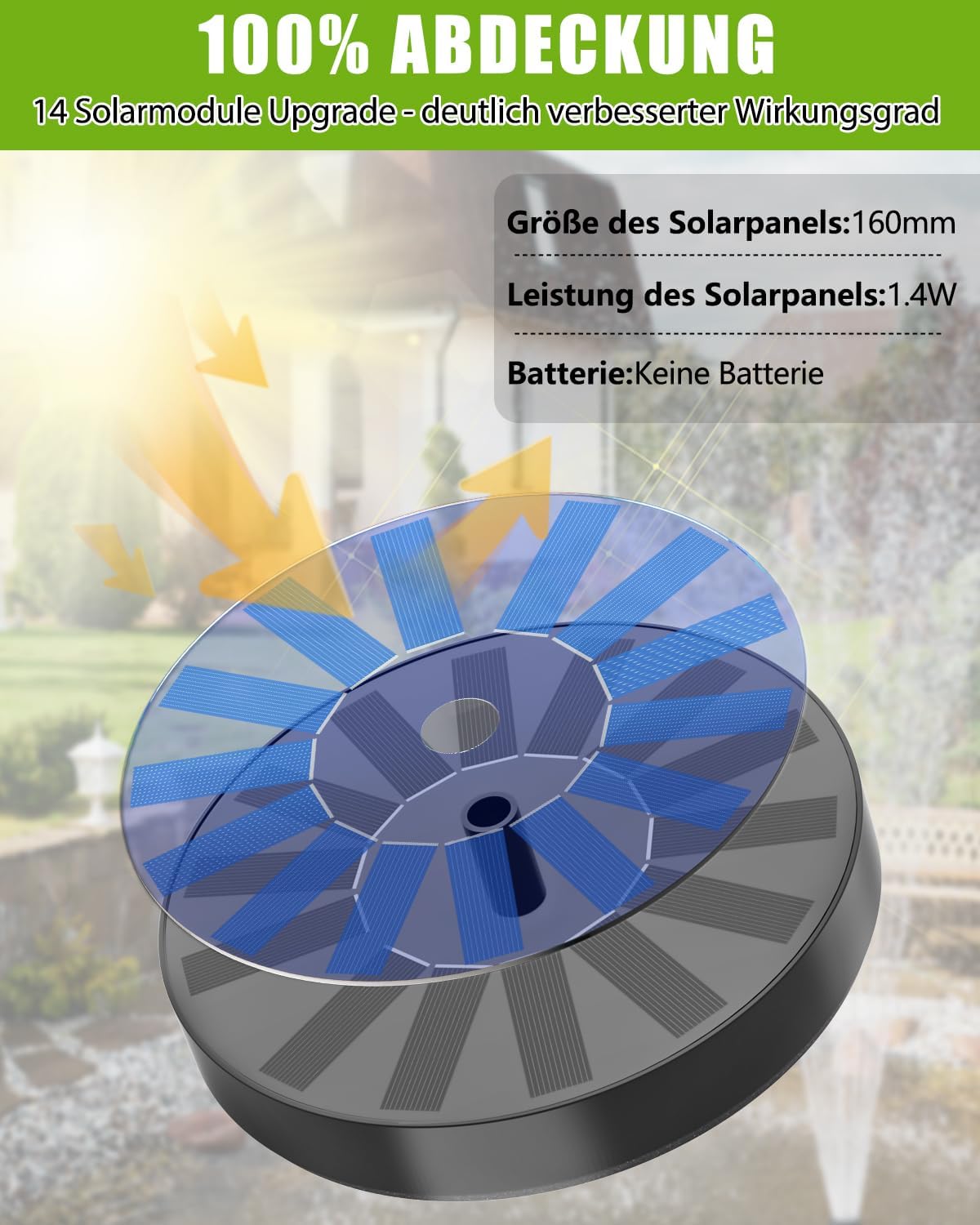 Solar Springbrunnen mit 6 Fontänen-Effekten