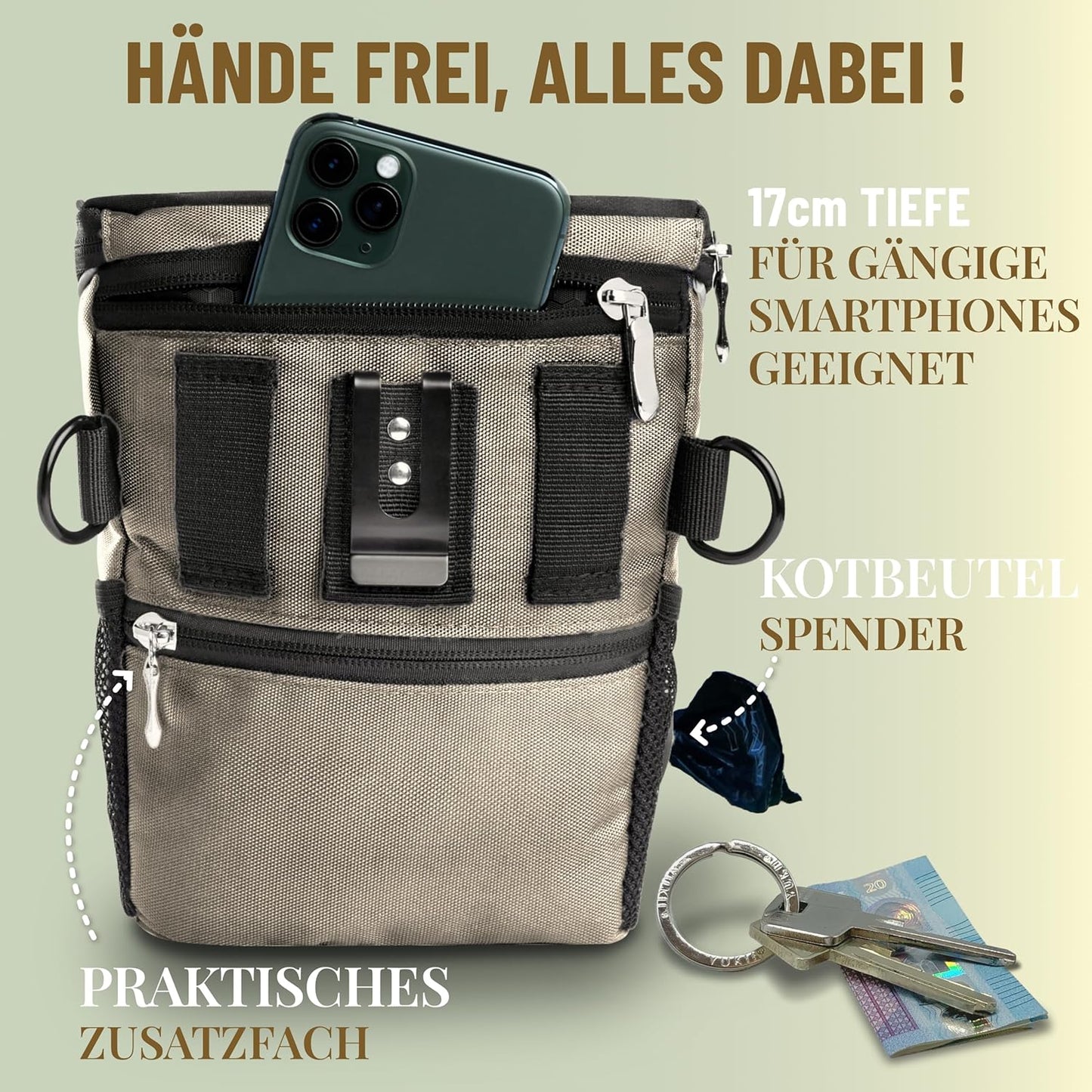 Leckerlibeutel mit Einhand-Öffnung & Regenhaube, Beige-L (mit Regenhaube)
