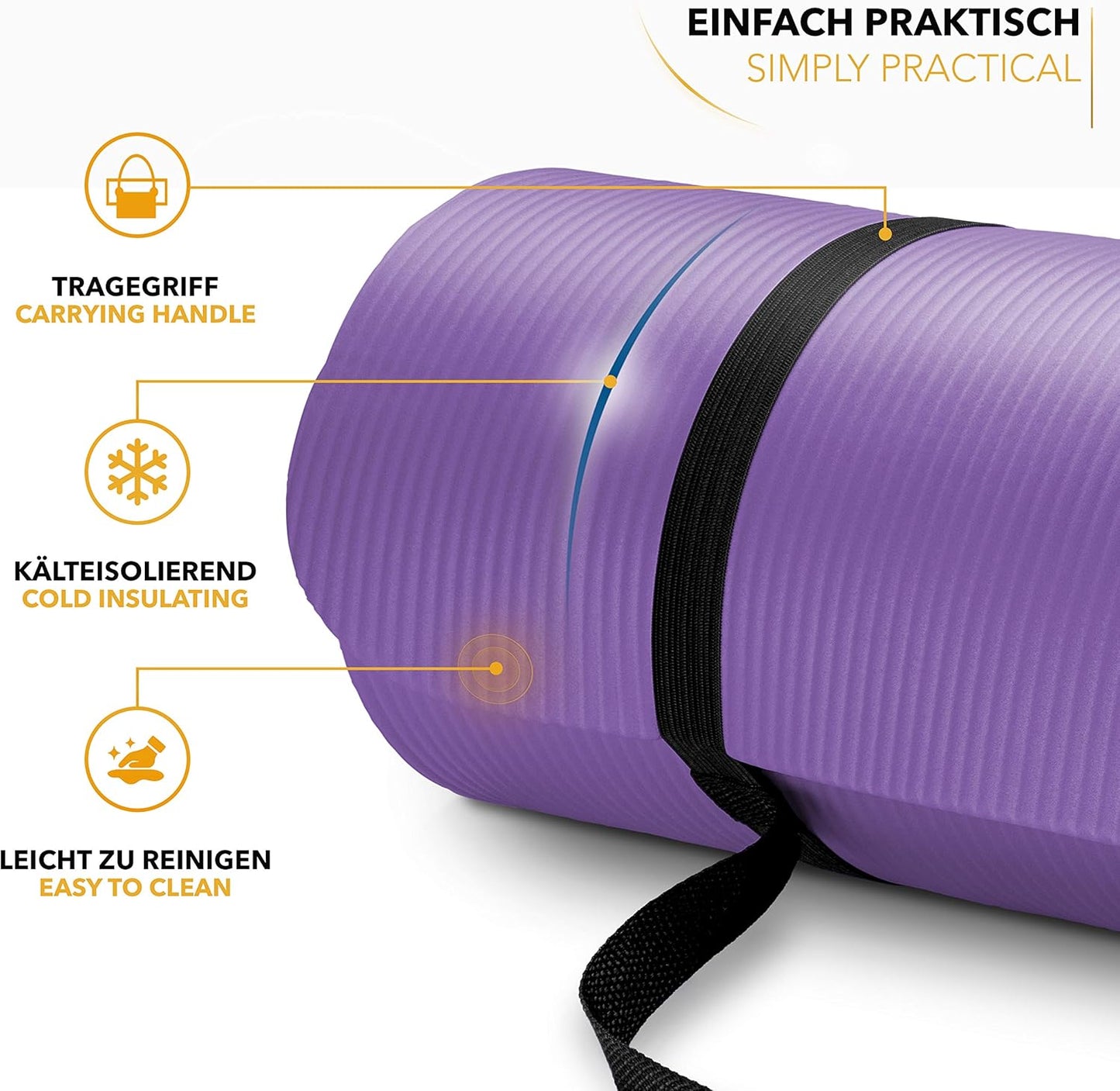 Rutschfeste Yogamatte mit Tragegurt (190x100x1,5 cm), Violett 190 x 100 x 1,5 cm