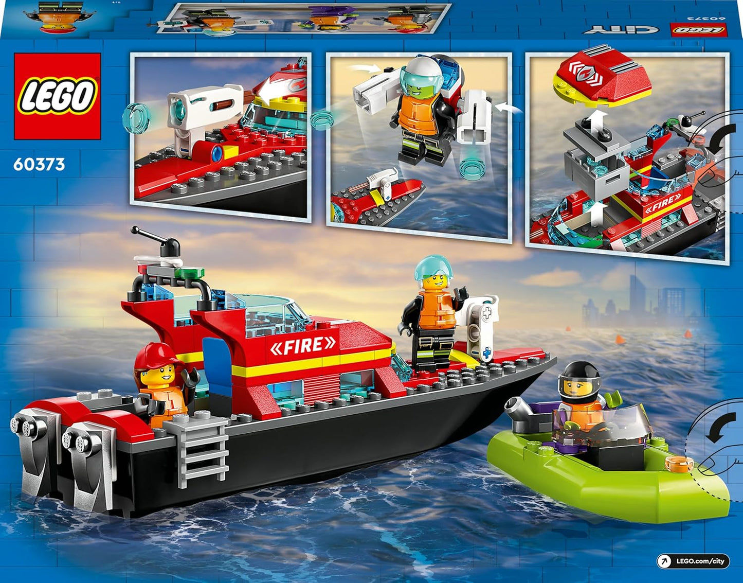 Feuerwehrboot-Spielset mit Rennboot und Minifiguren