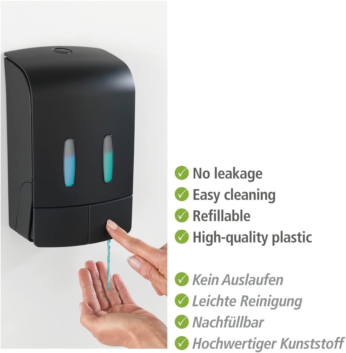 2-Kammer Desinfektionsmittel- und Seifenspender, Schwarz