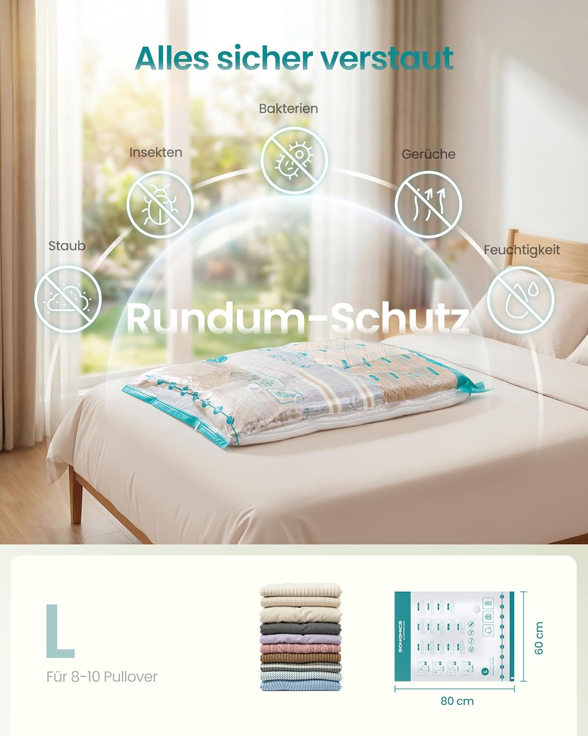 6-teiliges Vakuumbeutel-Set für Kleidung, 6 Beutel (L)