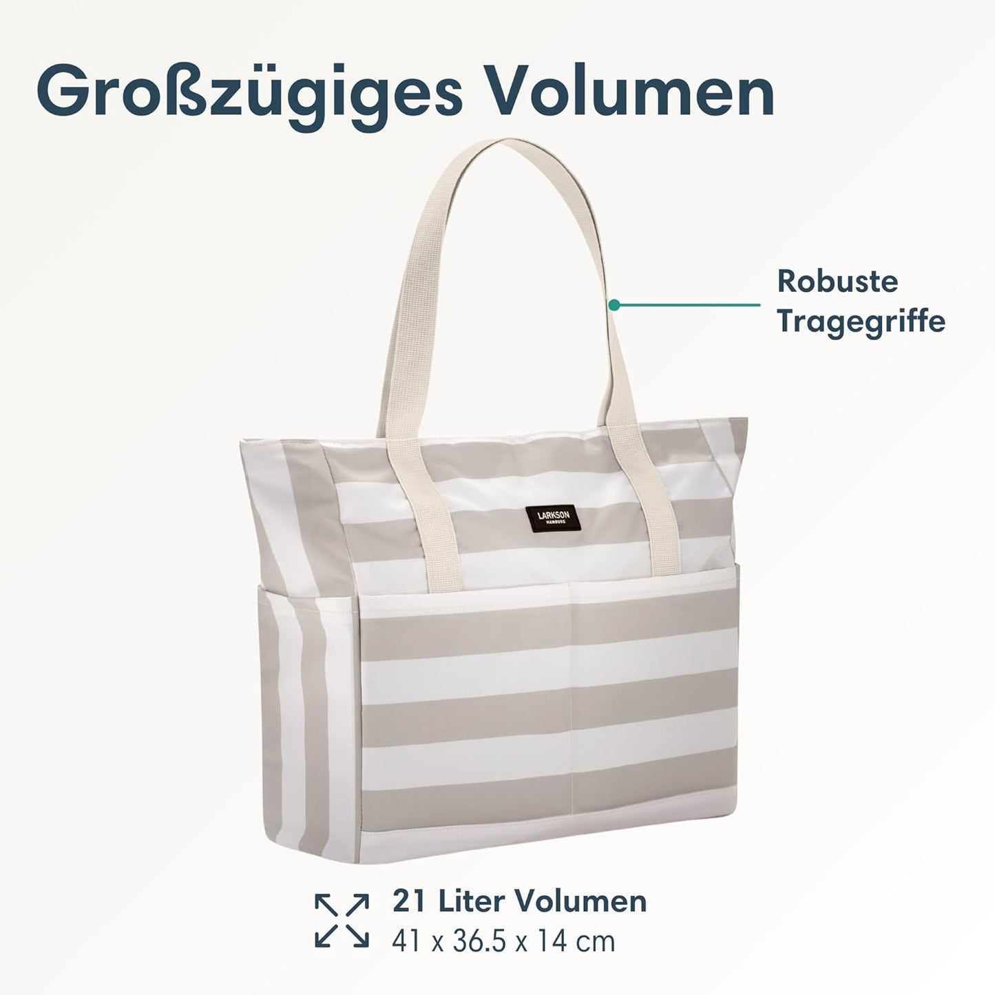 Grosse Strandtasche Linn mit Reissverschluss, Sand - Gestreift