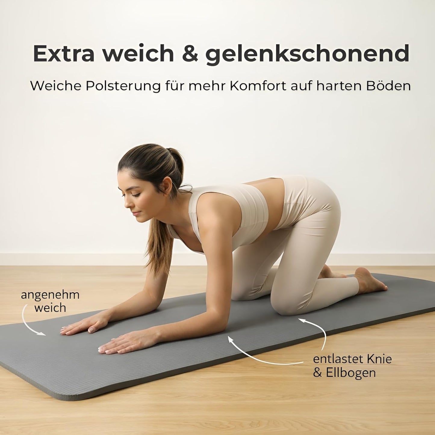 Komfort-Gymnastikmatte mit Tragegurt, Urban Grey 185 x 60 x 1.5 cm