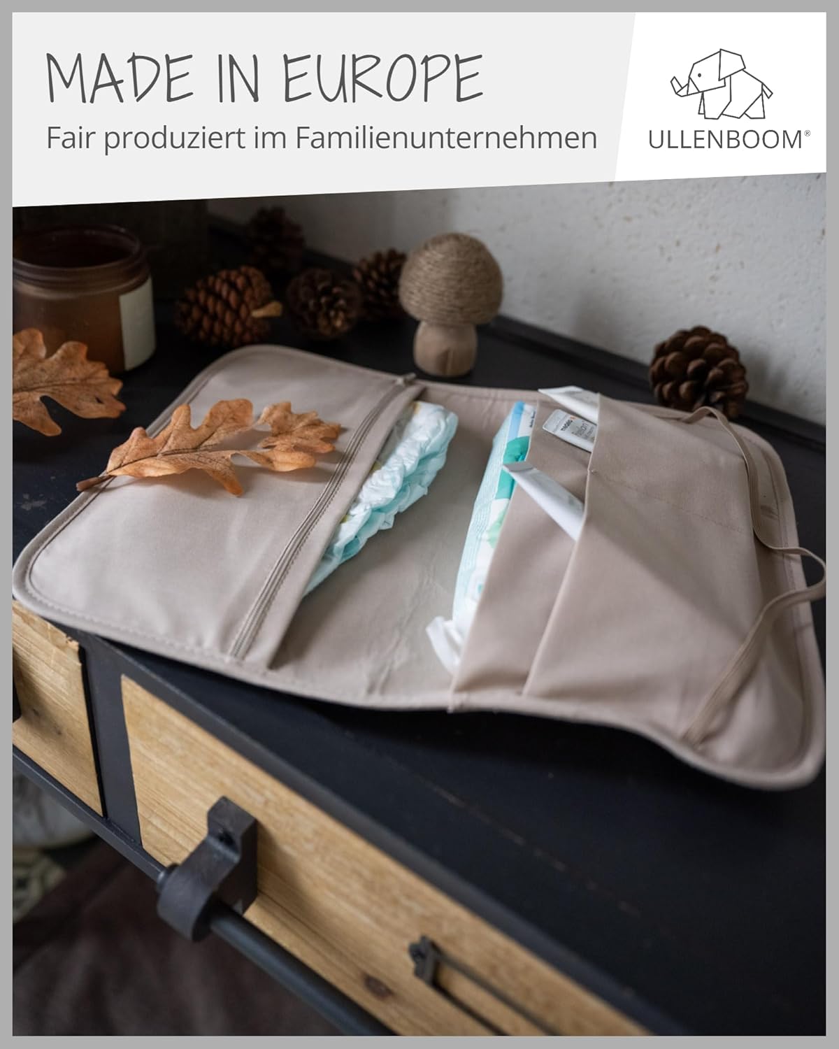 Windeltasche für unterwegs, Wickelorganiser, Cord Sand
