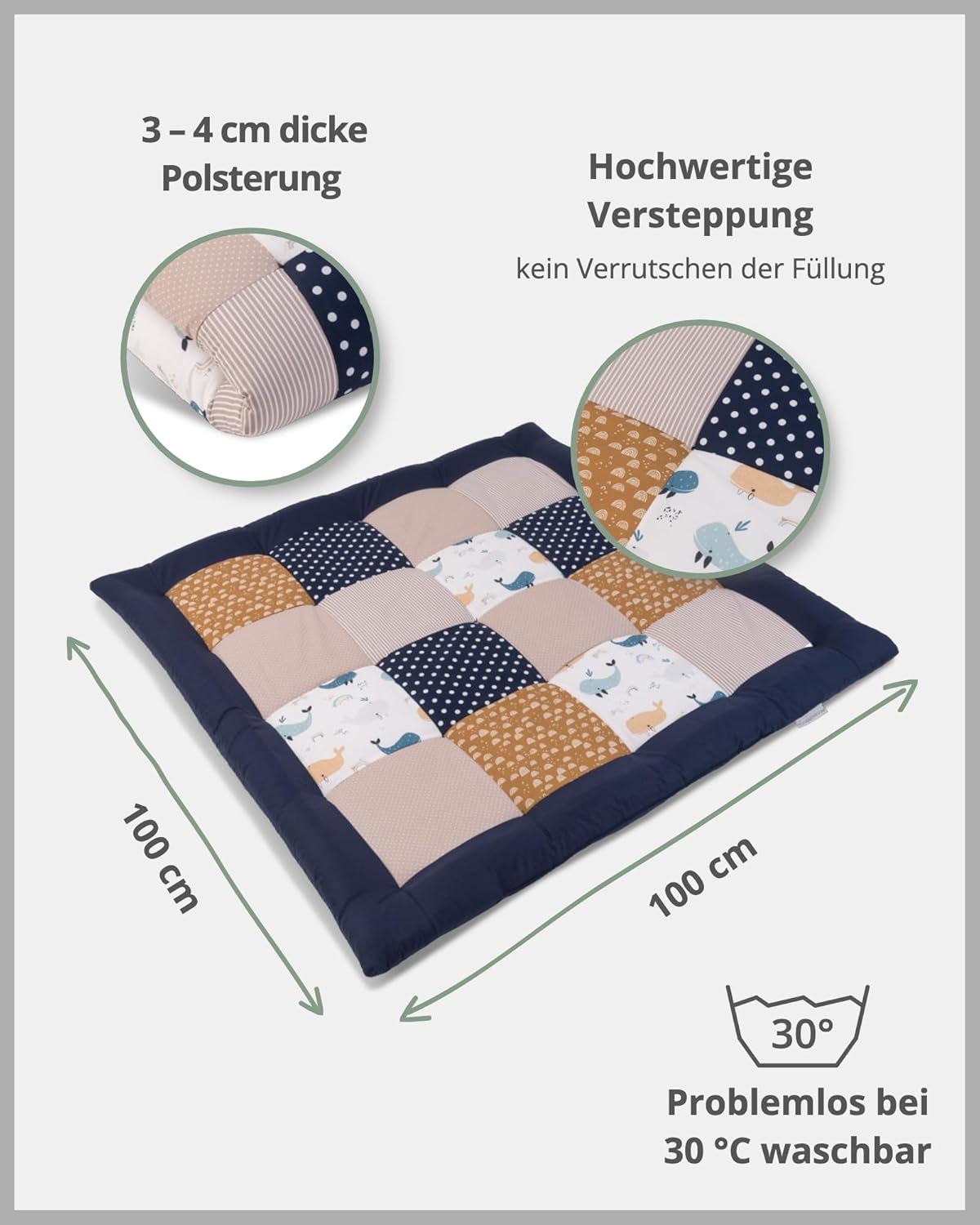 Krabbeldecke Wale 100x100 cm, Wale 100x100cm