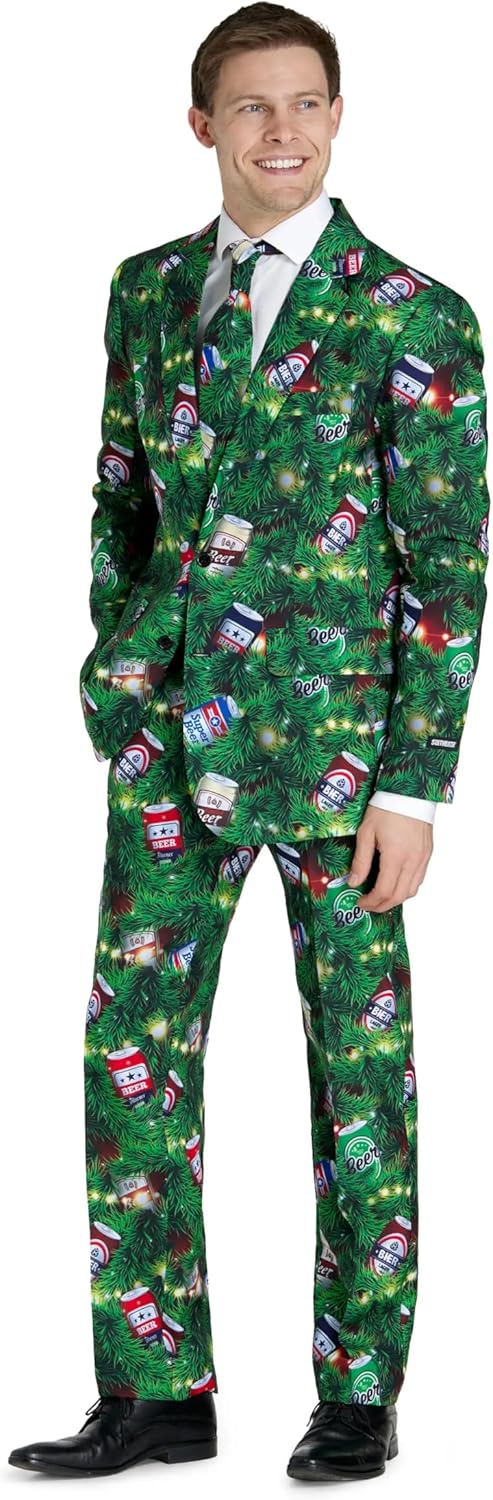 Weihnachtsanzug-Set für Jungen mit leuchtendem Blazer, S Christmas Beers Green