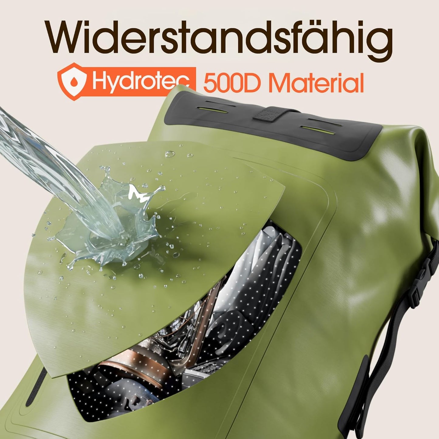 Wasserdichter Rucksack mit Rolltop-Verschluss, 55L Grün