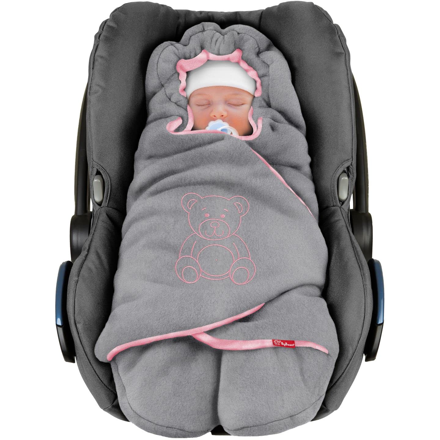 Baby Einschlagdecke für Babyschale, Velvet Dunkelgrau/Rosa