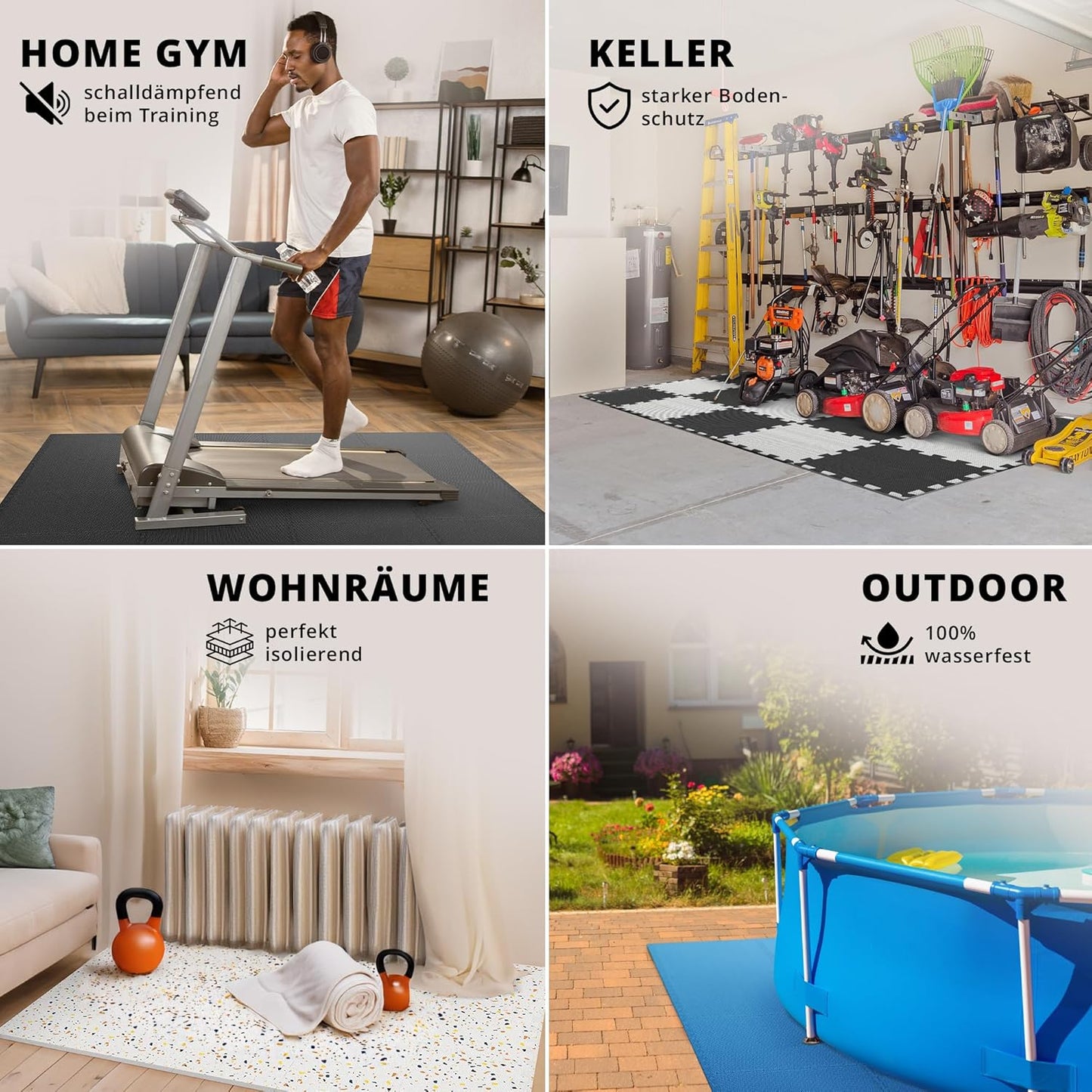 Bodenschutzmatten-Set für Sport & Fitness (18 Stück), Terrazzo | 18 Matten | 1,67 M² ; 32L x 32B x 1D cm