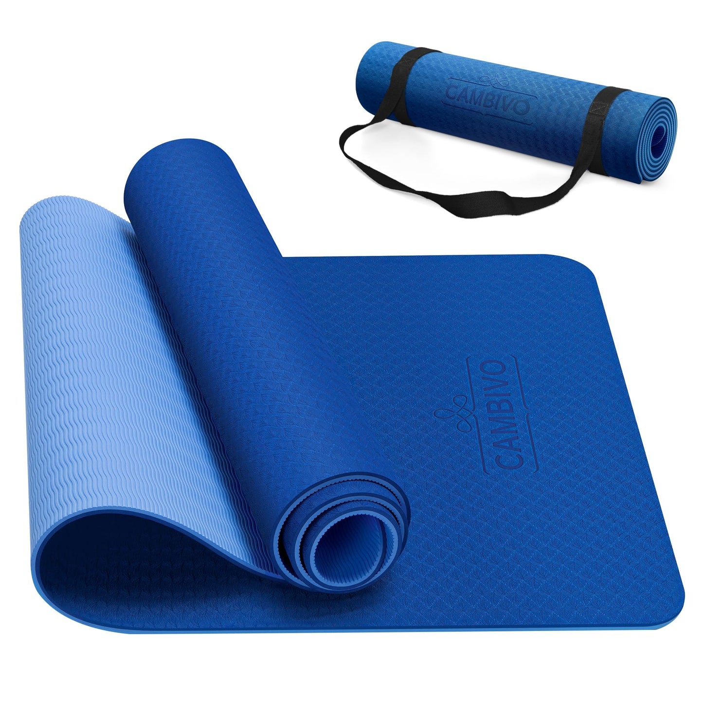 Yoga- und Pilatesmatte 8mm mit Tragegurt, Blau 183cm x 61cm x8mm