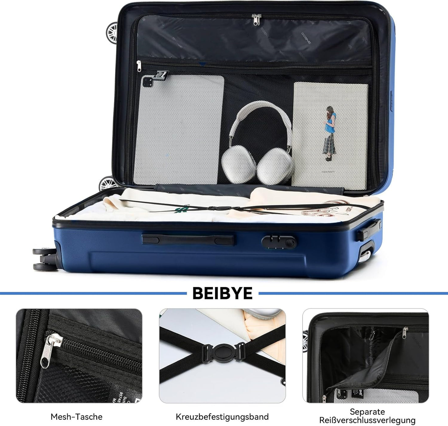 3-teiliges Hartschalenkoffer-Set, Diamondblau 55 cm, 66 cm, 76 cm