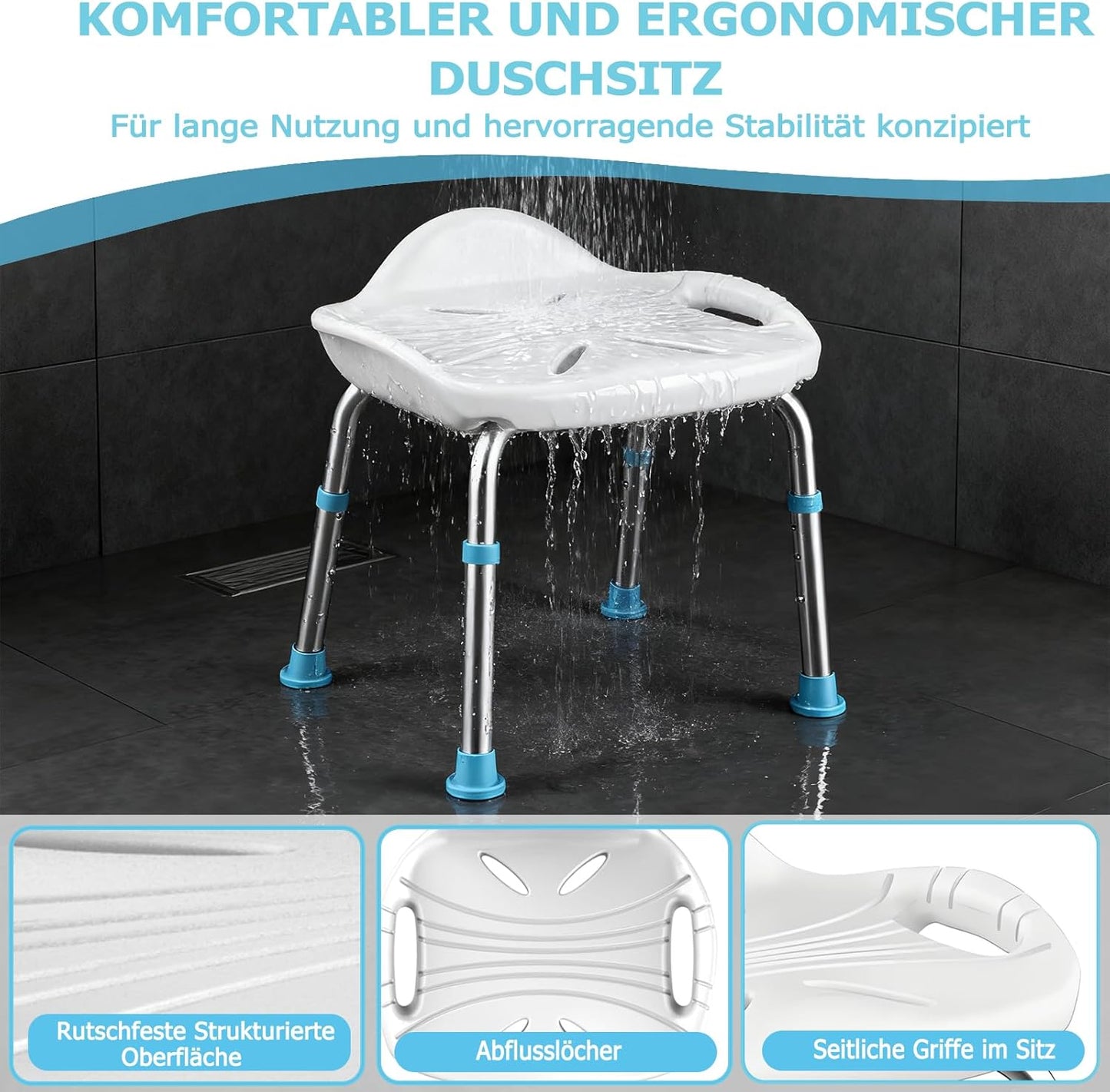 Duschhocker für Senioren, White Wide 48.6cm