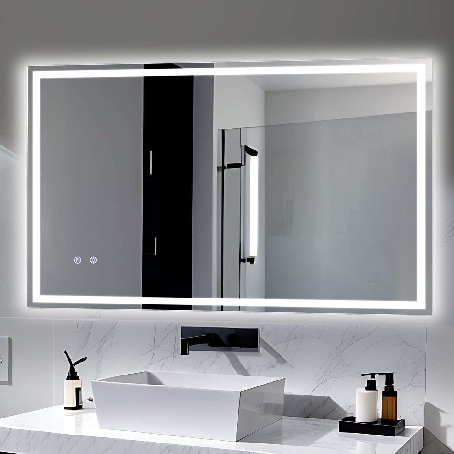 Badspiegel mit LED-Beleuchtung, dimmbar, Touch-Schalter und Beschlagfrei, 100L x 60B cm