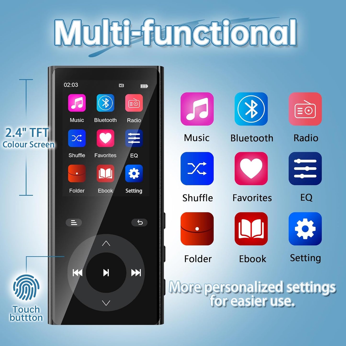 MP3-Player mit Bluetooth 5.3 und Lautsprecher, 90 GB