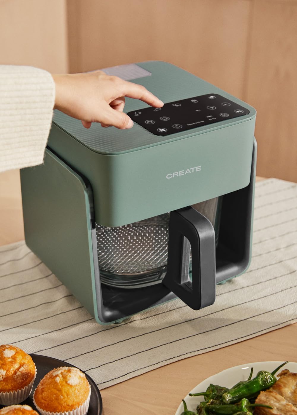 Heissluftfritteuse mit Dampfgarer, Salbeigrün, 4,2L mit Wasserdampfgarer