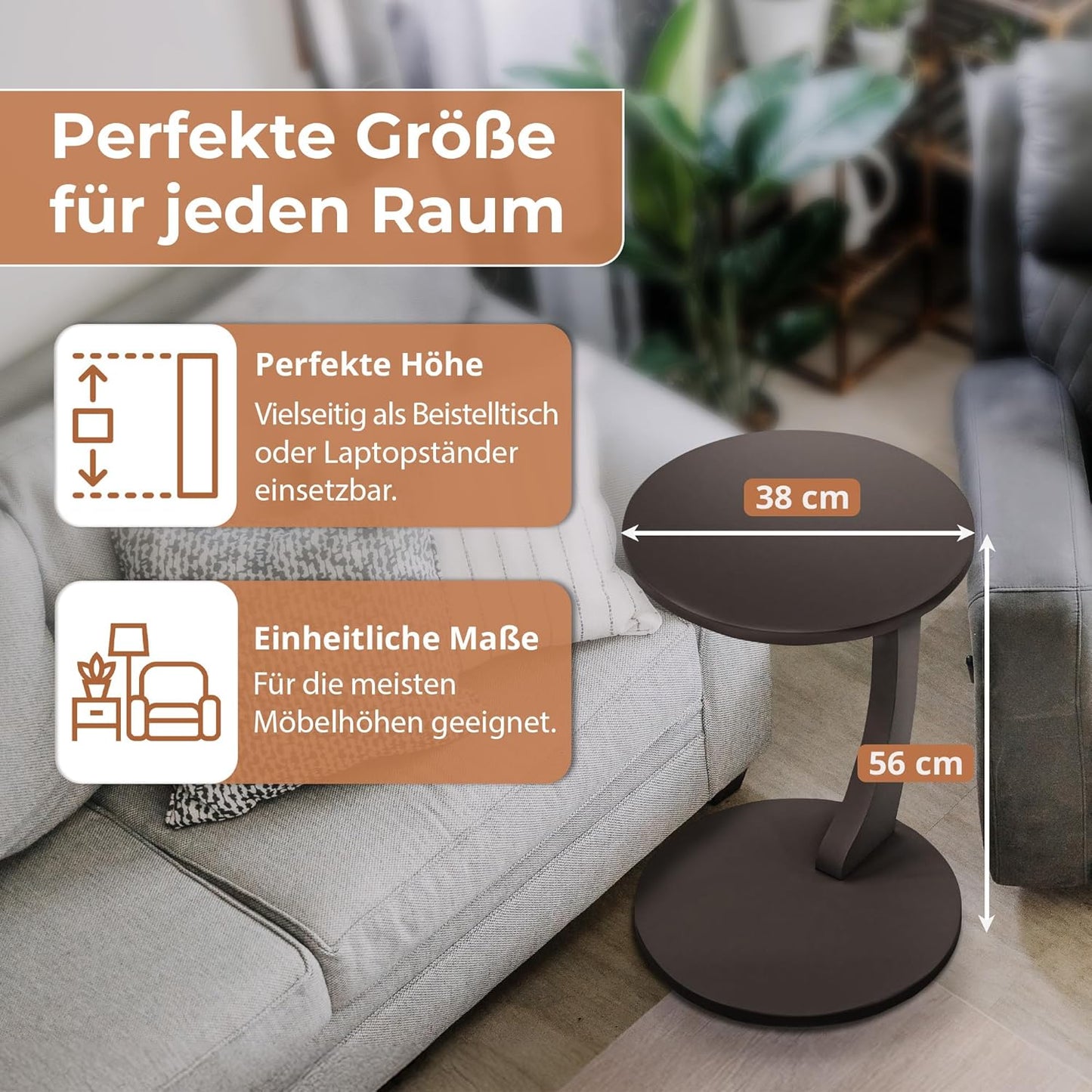 Beistelltisch in C-Form mit Rollen, Grau
