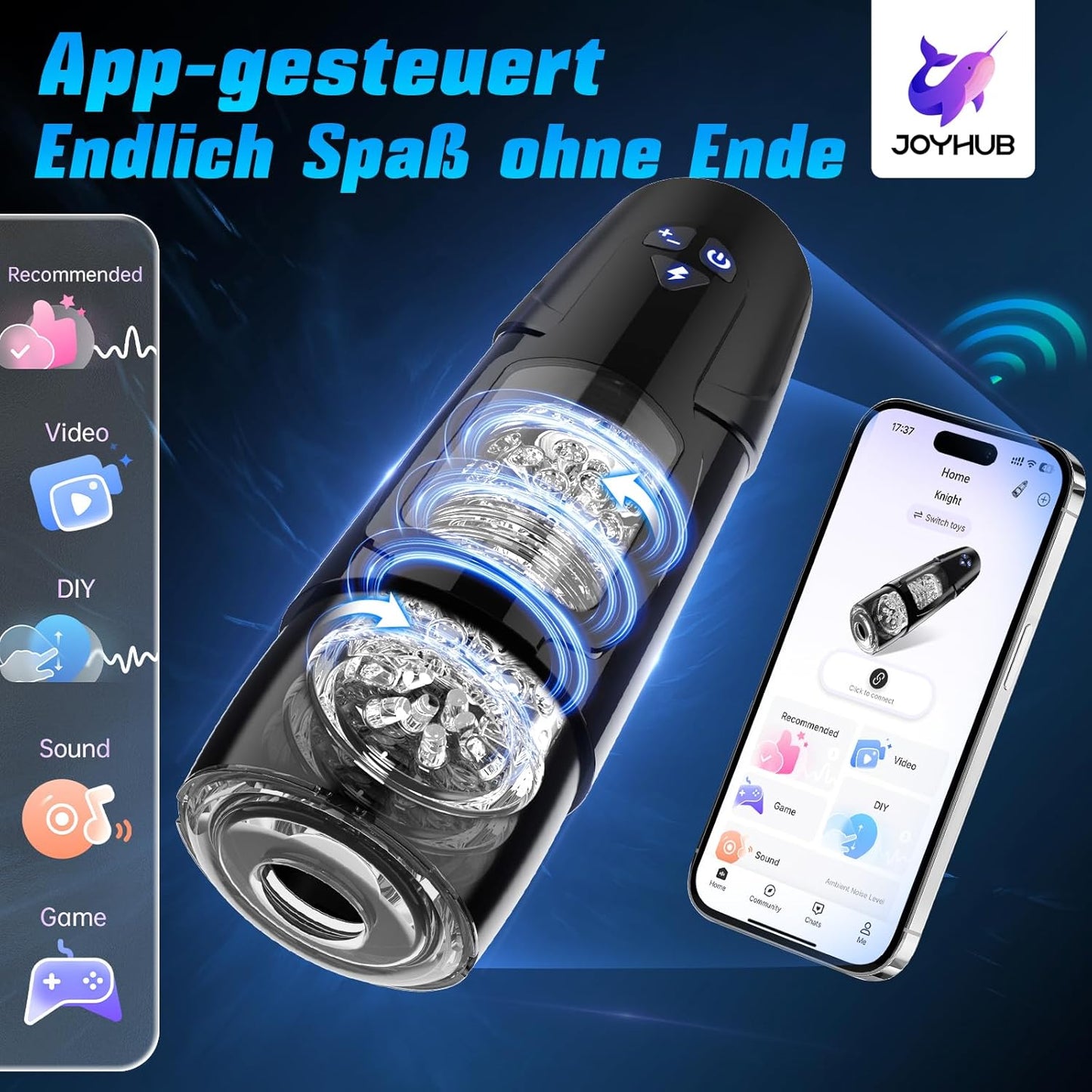 Elektrischer Masturbator mit App-Steuerung und 7 Modi, Schwarz