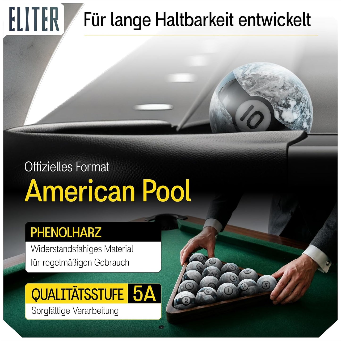 16-teiliges Billardkugel-Set, Marble Black