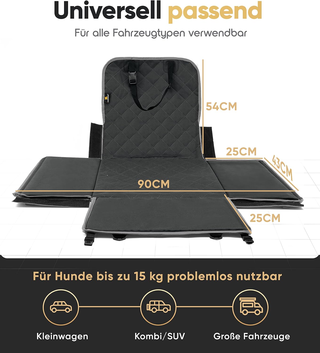 Wasserdichter Hundeautositz, Schwarz-Grau