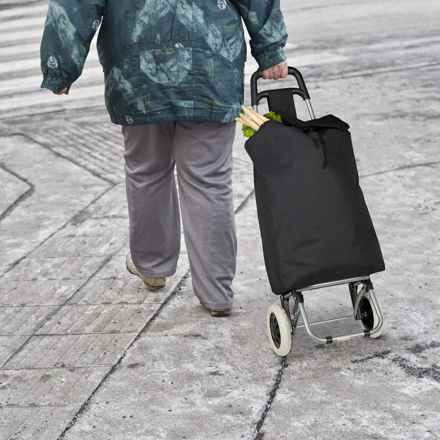 Klappbarer Einkaufstrolley mit abnehmbarer Tasche, Schwarz