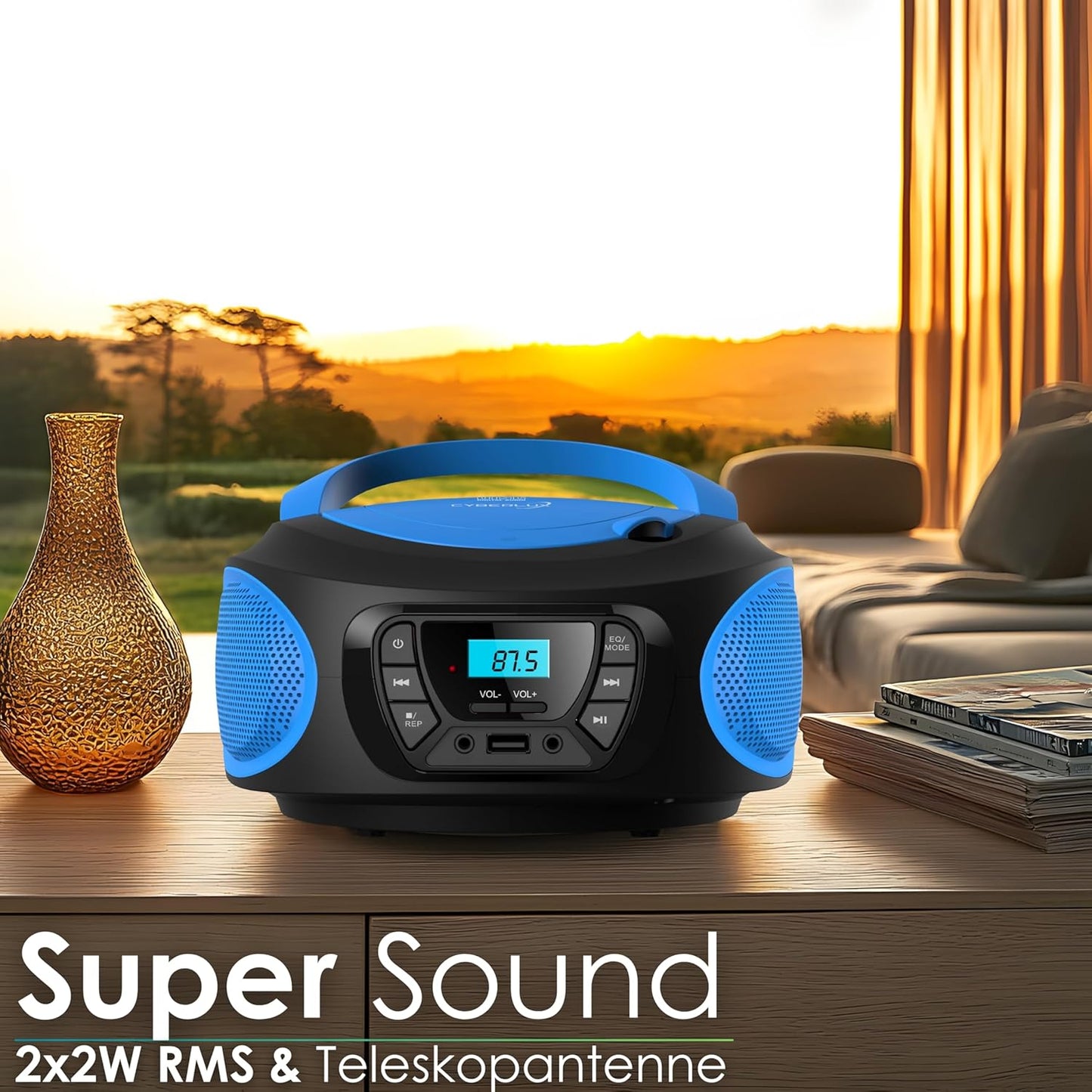 Tragbarer CD-Player mit USB, Cobalt Blue