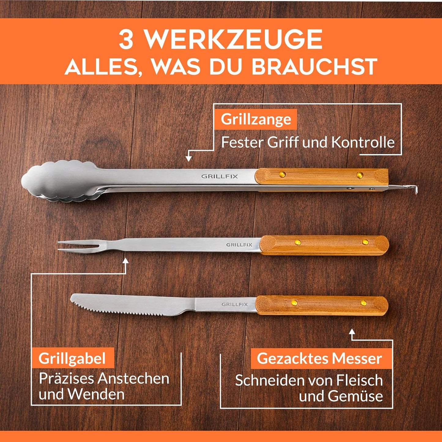 3-teiliges Grillbesteck-Set