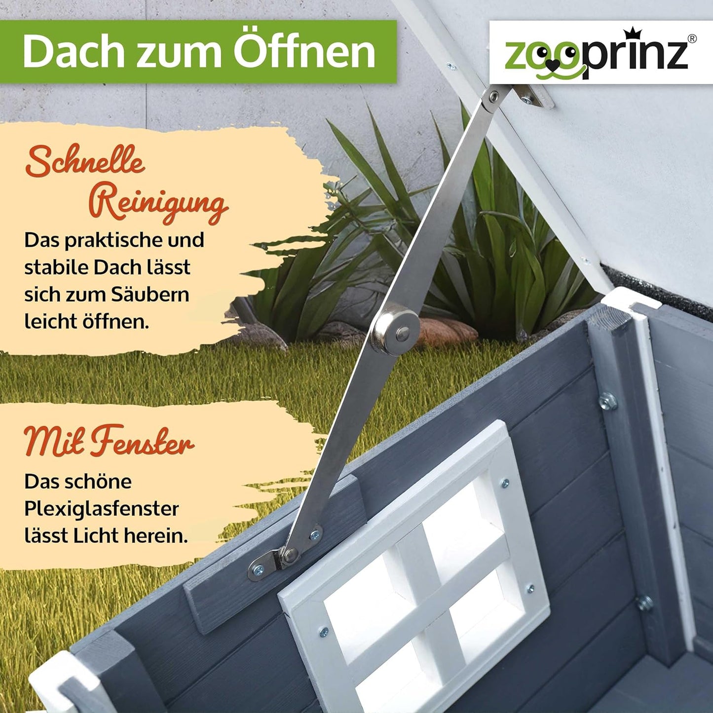 Katzenhaus mit Schwingtür und Fenster, Grau-Weiß Standard