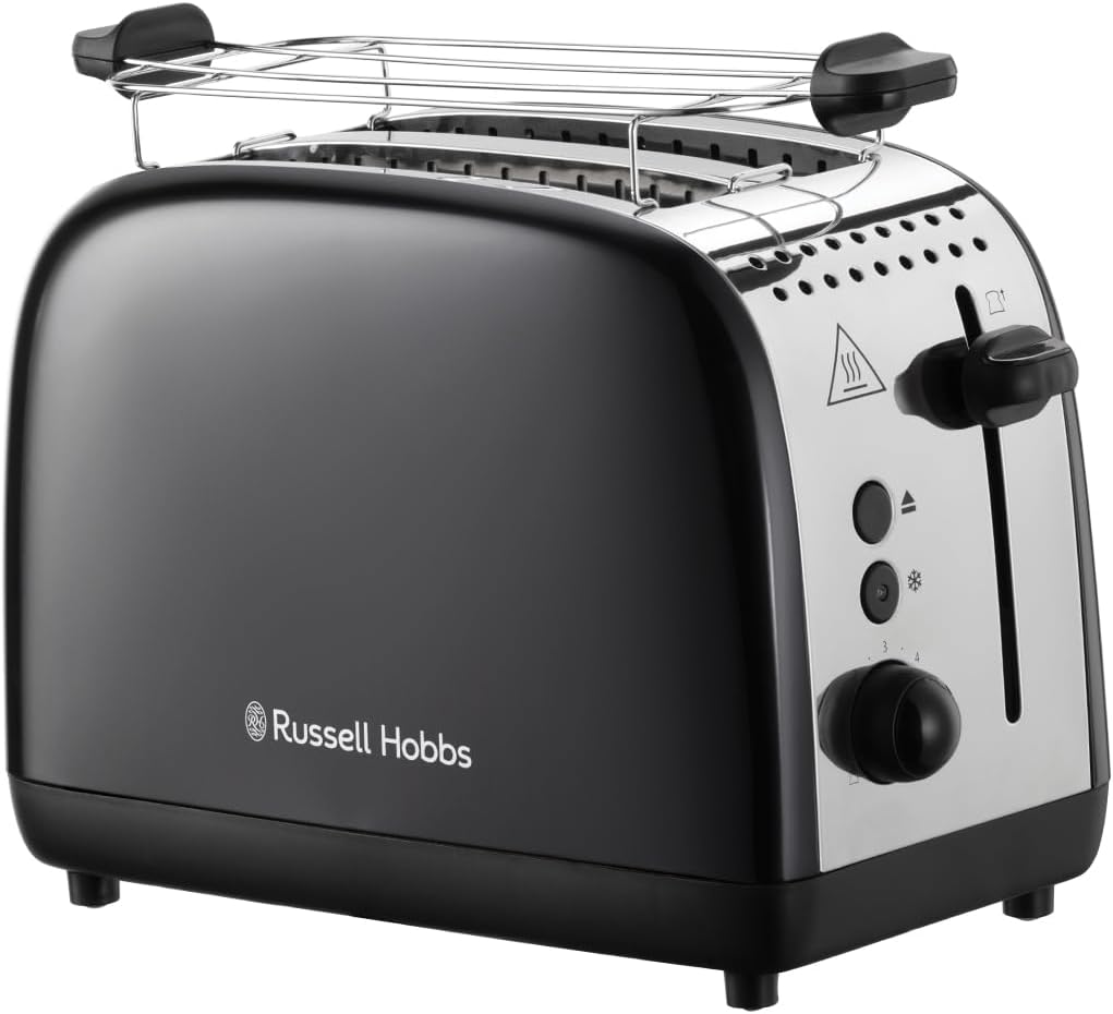 Colours Plus Toaster mit extra breiten Schlitzen, inkl. Brötchenaufsatz, Schwarz