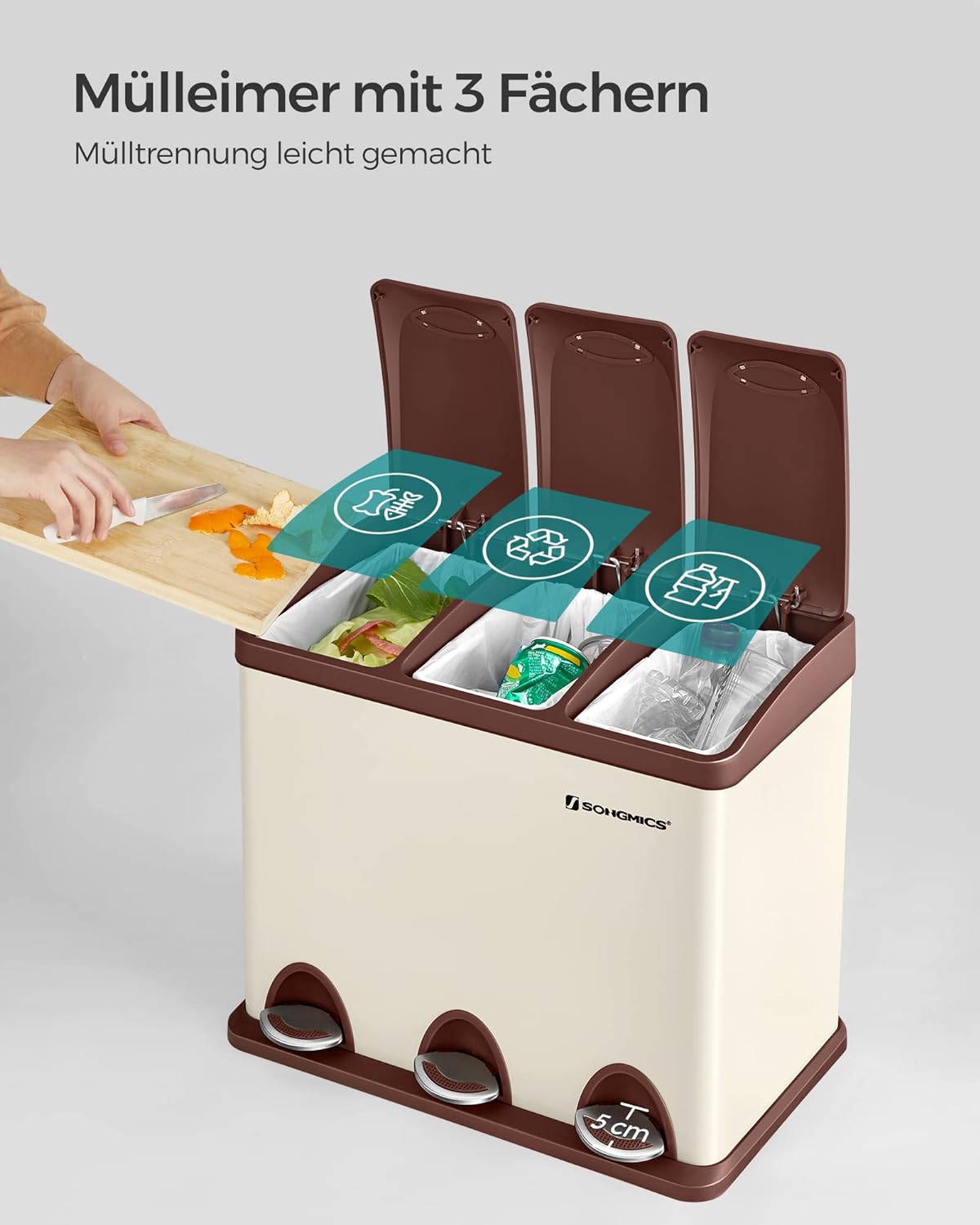 Mülltrennsystem, Elfenbeinfarben + Braun