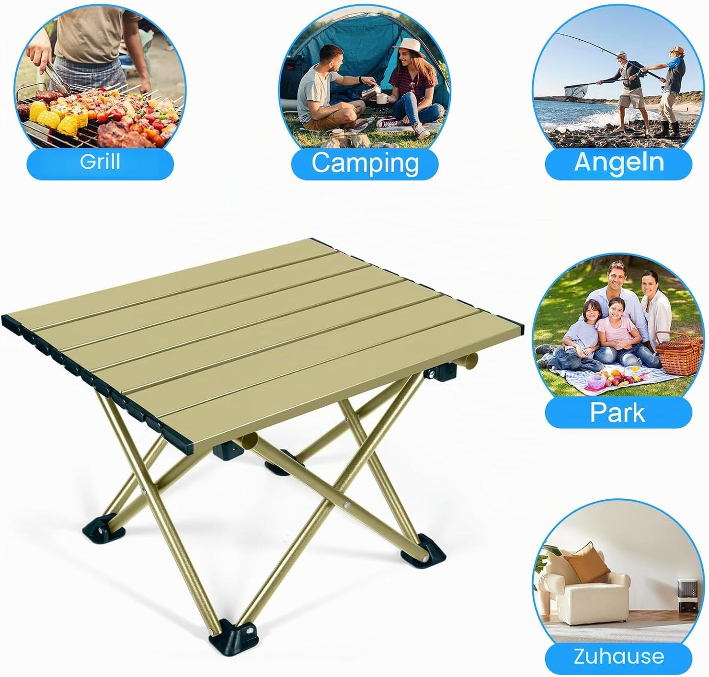 Klappbarer Campingtisch mit Tragetasche, Beige
