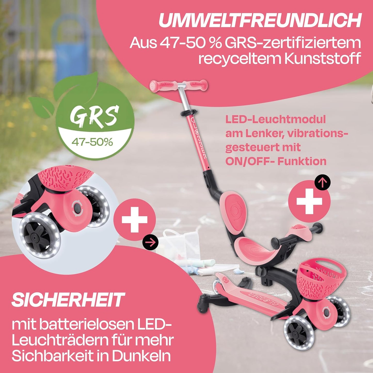 Go-Up Baby 360 Lights 3-in-1 Kinderfahrzeug, pink-pastellrosa