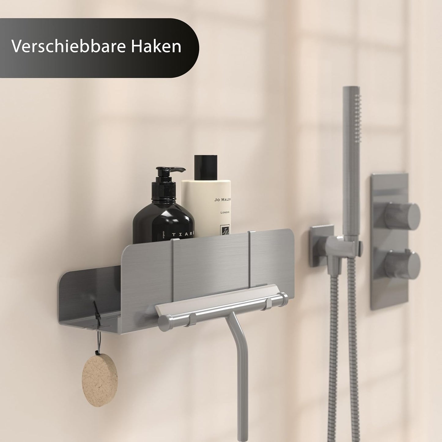 Duschablage ohne Bohren mit Ablaufrillen, Wand-Duschablage Silbergrau