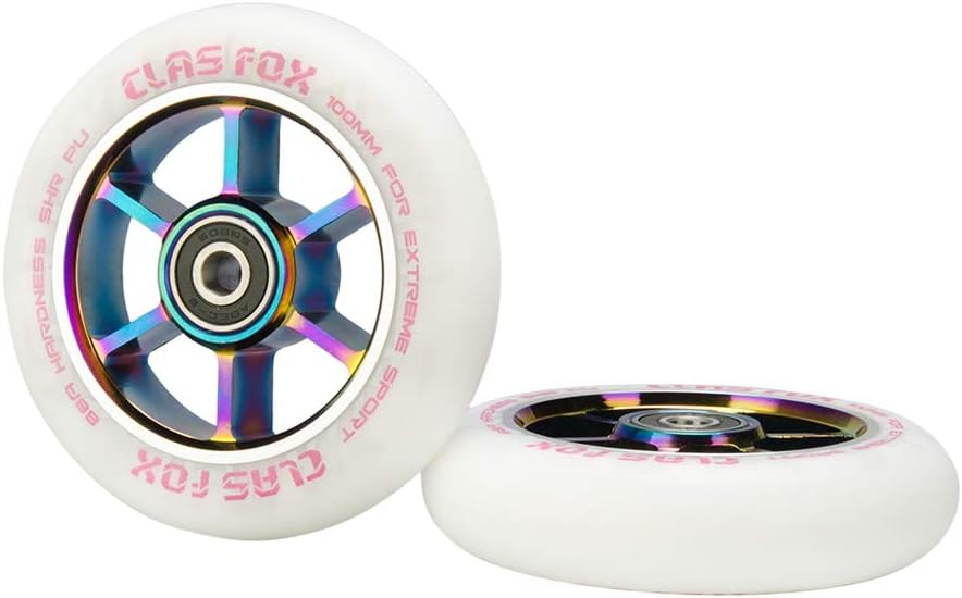 Pro Stunt Scooter Räder 110mm (2 Stück) mit ABEC-9 Lager, Weiss-Regenboge
