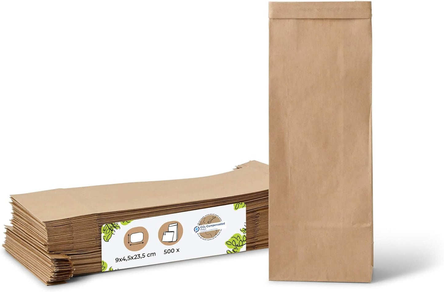 500 Stück Papiertüten mit Clipverschluss, 9 x 4.5 x 23.5 cm (500 Stück)
